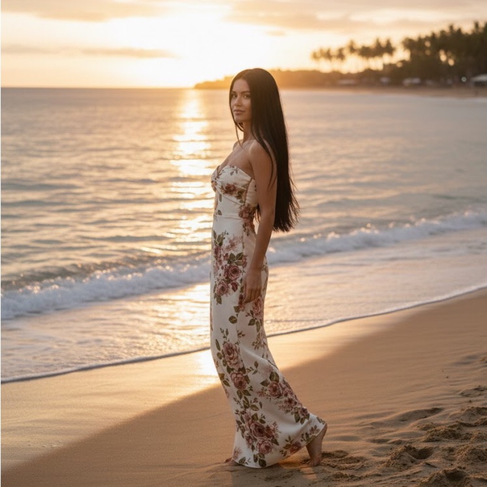 Princess Polly Cream Maxi Dress with Pink Floral Print